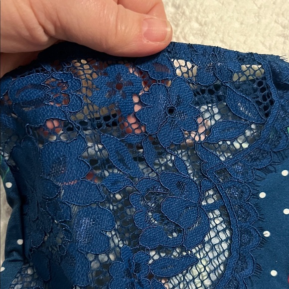 Cacique Blue Cherry Print Lace Panties with garters - Picture 8 of 11